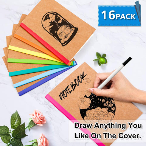 feela 16 Pack Composition Notebooks Bulk, Kraft Cover Lined Blank College Ruled Composition Travel Journals with Rainbow Spines For Women Students...