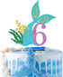 Mermaid Six Cake Topper, Happy 6th Birthday Cake Decor, I'm Six Sign, Little Mermaid Birthday Party Decoration Supplies, Daughter of the Sea, Unde...