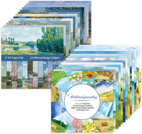 48 Sheets 24 Designs Scrapbook Paper Pad, 6"×6" Single-Sided Decopodge Craft Paper,Cardstock Paper,Scrapbooking DIY Decorative Background Cardmaki...