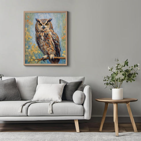 Posterizer 1 pcs- An owl on a tree with yellow flowers-Art for Animal Lovers-Floral Botanical Art - Gift for Men Women Teens-decor for Bedroom, Of...