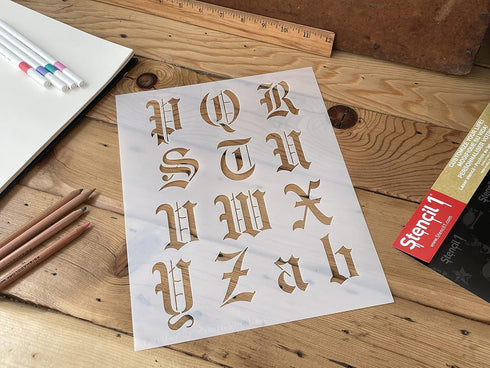 Stencil1 Old English Letter Stencils 2" - Letters & Numbers - Mylar Uppercase & Lowercase Alphabet for Hand Painting, Drawing & Cutting - Perfect ...