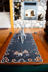 Embroidered Christmas Holiday Silver Reindeer & Christmas Scene on Dark Gray Rectangle Table Runner, Dresser Scarf (16Wx33L)...