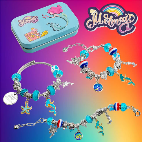 FTBox Charm Bracelet Making Kit for Girls, Jewelry Making Supplies Beads, Unicorn/Mermaid DIY Christmas Craft Gifts for Girls Age 4-12...