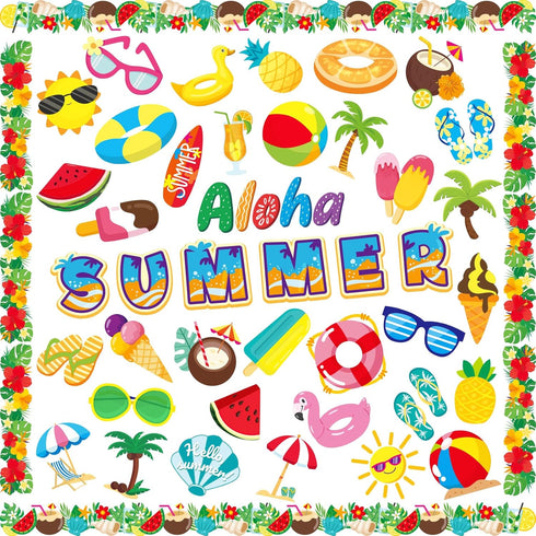 Summer Cutouts 77 Pcs Summer Beach Cut Outs Bulletin Board Summer Decorations for Classroom Cut-Outs with 160 Glue Points for School Summer Theme ...
