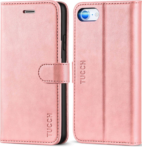 TUCCH Wallet Case for iPhone SE 2022/8/7/SE 2020, PU Leather Flip Folio With Card Slot, Stand Magnetic TPU Shockproof Inner Case Compatible With i...