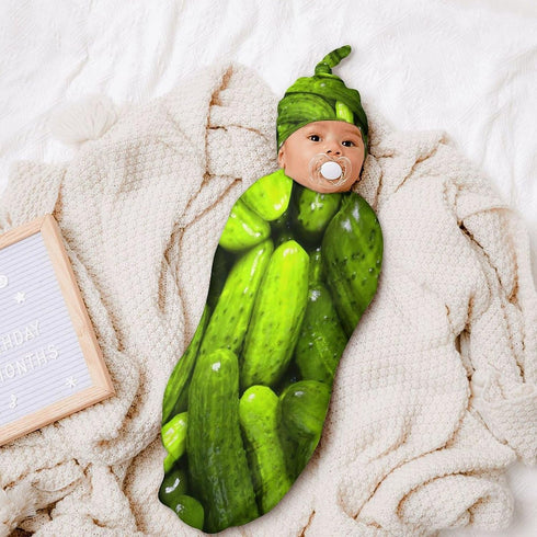 3D Funny Realistic Food Green Pickles Cucumbers Newborn Baby Swaddle Blanket with Beanie Hat Baby Receiving Blanket Soft Baby Sleep Sack Baby Wrap...
