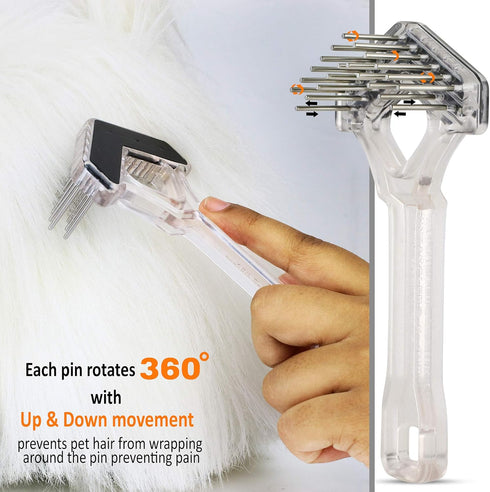 Mini-Rake V-Shape Double Row Rotating Teeth Demats and Grooms Dogs and Cats (Long Tooth Mini-Rake)...
