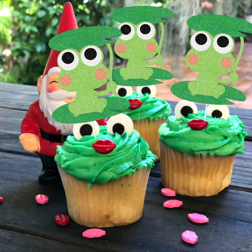 Green Glitter Frog Cupcake Toppers,Princess Frog Food Picks, Rainforest Party Decorations,Frog Birthday Baby Shower Cake Decor,Set of 24...