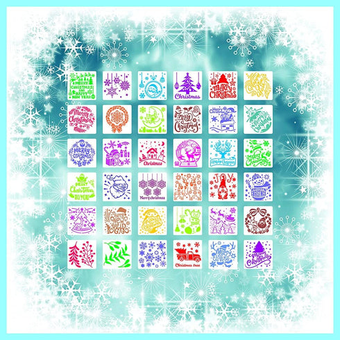 36 Pcs Christmas Stencils Template Large Christmas Snowflake Painting Stencils Reusable Snowman Template for DIY Cards Crafts Drawing on Wood Pape...