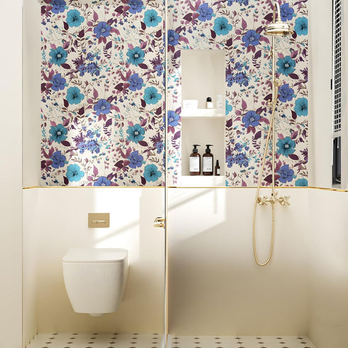 Purple Floral Wallpaper Peel and Stick Wallpaper Vinyl Wallpaper Stick and Peel Colorful Contact Paper for Cabinets Waterproof Self Adhesive Wall ...