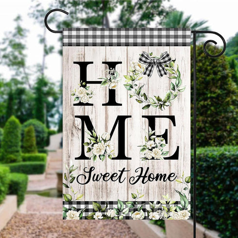 Avezano Home Sweet Home Yard Flag Greenery Floral Garden Flag Housewarming Home Decor Rustic Wooden Floor Theme Outdoor Decorations Garden Flags 1...