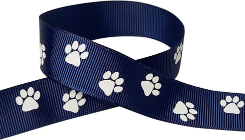 Paw Prints Ribbon for Crafts Grosgrain Ribbon for Gift Wrapping, Cheer Bows (10yd-(2x5yd) 7/8" White Paw, Navy)...
