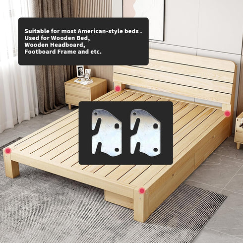 Bitray Wood Bed Plates Wood Bed Rail Hook Plates for Bed Frame Bracket Headboard Footboard Replacement - 4pcs...