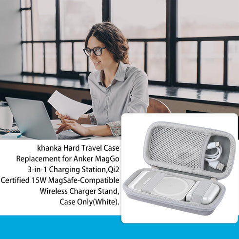 khanka Hard Travel Case Replacement for Anker MagGo 3-in-1 Charging Station,Qi2 Certified 15W MagSafe-Compatible Wireless Charger Stand,Case Only(...