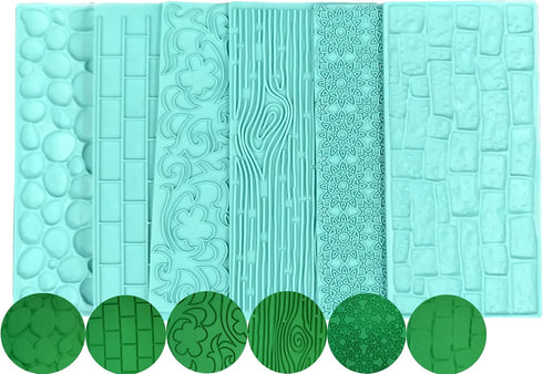 Fondant Molds Fondant Impression Mat Set,Gobaker Tree Bark/Brick Wall/Cobblestone/Stone Wall Flower Vine Lace Texture Design Cake Decorating Suppl...