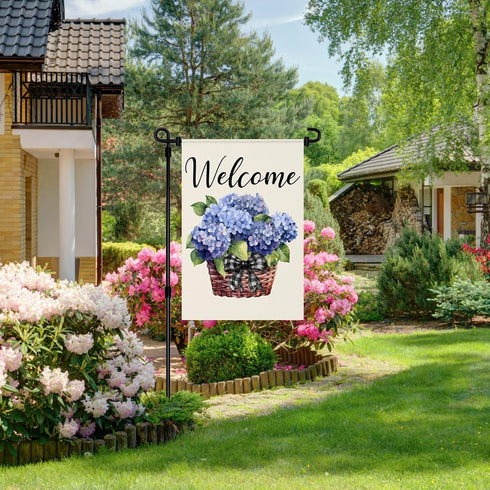 Floral Garden Flag 12x18 Inch, Blue Hydrangea Fower Garden Flag Small Vertical Double Sided Welcome Yard Flag Decorative Flag for Outside...