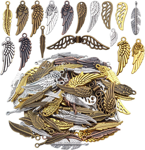 Aylifu 100 Pieces Mixed Colors alloy Angel Feather Wings Charms Pendants Jewelry Findings for DIY Necklace Bracelet...