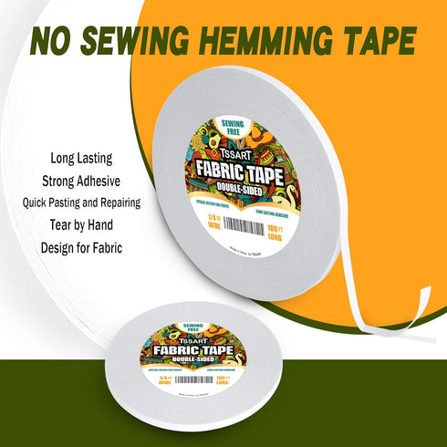 Fabric Tape - Sticky Double-Sided Tape Strong Adhesive Cloth Tape Press-on Tape, No Sewing or Ironing, Gluing, Alterations and Hemming Tape - 1/4i...