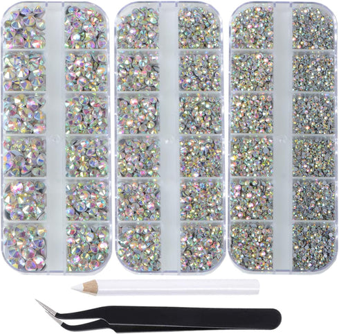 Massive Beads 6500pcs+ Flatback Glass Hotfix Iron On Rhinestones Crystal for DIY Making with 1 Tweezer & 1 Picking Pen for Shoes, Clothes, Face Ar...