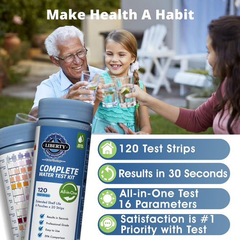 Liberty Gold Standard© Water Test Strips (121-Piece Kit) All-in-One Testing for Pools & Spas, Hot Tubs - Test Chlorine, pH, Hard Water Hardness Te...