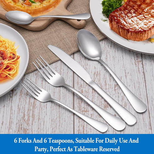 12 Pcs Forks and Spoons Silverware Set,Food Grade Stainless Steel Flatware Cutlery Set for Home,Kitchen and Restaurant,Mirror Polished,Dishwasher ...
