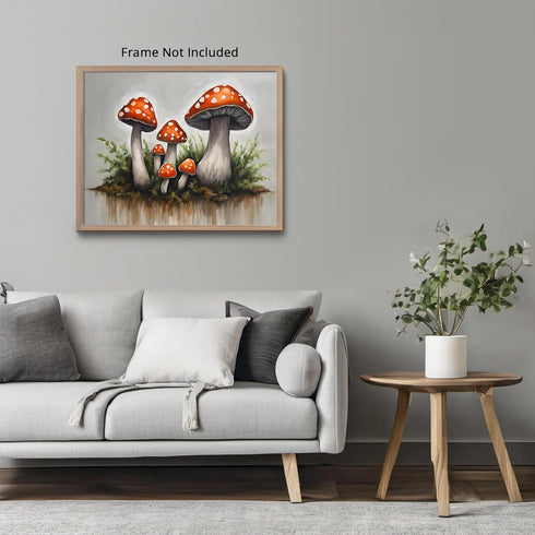 Posterizer 1 pcs-cute mushrooms in the wild-oil painting style 2-Floral & Botanical Art-Landscape & Nature Art-Decor for Home & Office- unframed w...