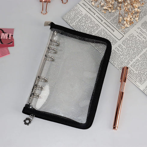 Multibey A5 Binder Cover Clear Soft PVC 6-Ring Binder Budget Evelopes System with Zipper Planner Organizer Refillable Notebook Journal Binder (Bla...