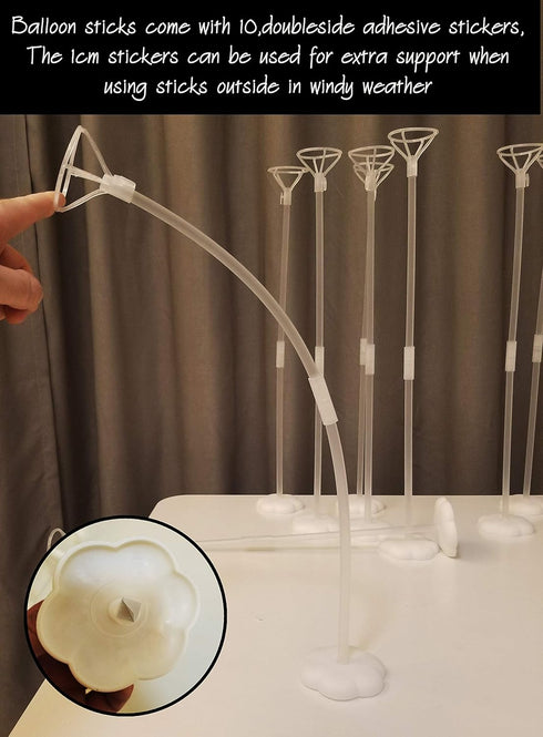 Clear Transparent Balloon Sticks and Stands 10pc set, holders, reusable balloon sticks for table top use with LED Bobo Balloon, for wedding decor,...