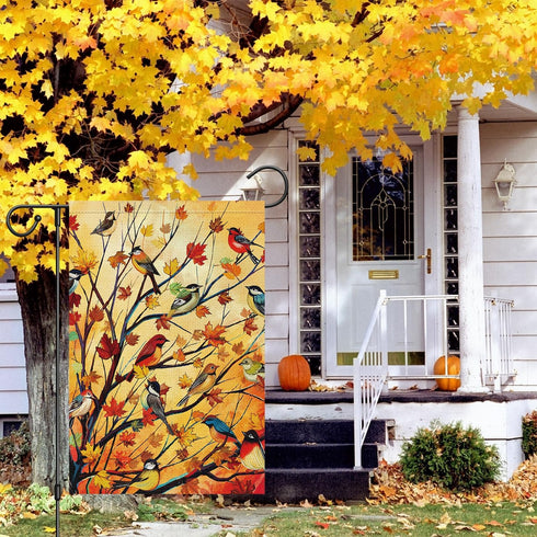 Louise Maelys Welcome Fall Garden Flag 12x18 Double Sided, Small Burlap Autumn Maple Tree Birds Garden Flag Fall Thanksgiving Outside Outdoor Hous...
