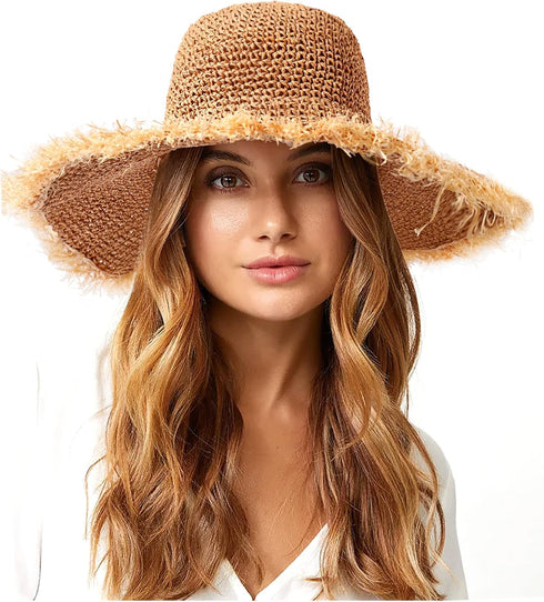 XOCARTIGE Sun Hats Women Straw Hats Wide Brim Summer Beach Hats Foldable Fringed Floppy Fedora Hats Summer Vacation Accessory...
