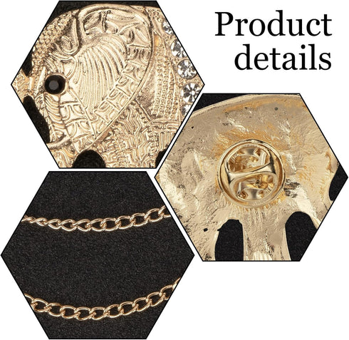 Vintage Animal Tassel Chain Pin Brooch Golden Elephant Rhinestone Collar Chain Pins Brooches for Men Women Suit Accessories (1 Pack)...