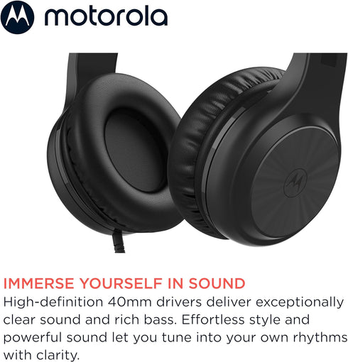 Motorola Over-Ear Headphones Wired - Moto XT120 Headphones with Microphone, in-Line Control for Calls - Foldable Head Phones, Adjustable Cushioned...
