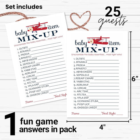 Airplane Baby Shower Games for Boys - Word Scramble Activity - Fun Gender Neutral Baby Shower Game for Guests - Adventure Theme in Red and Blue - ...