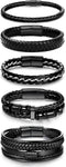 SAILIMUE 5 pcs Black Leather Bracelets for Men Women Braided Leather Wristband Cuff Bracelets Set 7.5-8.5 inch...