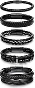 SAILIMUE 5 pcs Black Leather Bracelets for Men Women Braided Leather Wristband Cuff Bracelets Set 7.5-8.5 inch...