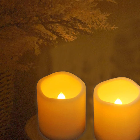 Outdoor Battery Operated Flameless Candles with Timer, Realistic Flickering Plastic Fake Electric LED Pillar Lights Waved Edge for Home Garden Wed...
