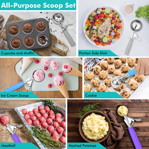 Ice Cream Scoop, Cookie Scoop Set, Incluede 1.2 OZ/ 2 OZ/ 4 OZ Scoop, Portion Control For Cookie Dough, Ice Cream, Cupcake, Muffin, Mashed Potatoe...