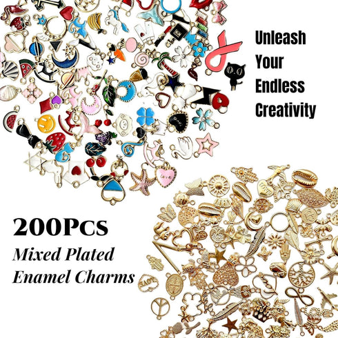 CellLuck 200Pcs Mixed Gold Plated Enamel Charms for Jewelry Making - Also Includes 52Pcs Letter Pendants, 400Pcs Jump Rings and 100Pcs Lobster Cla...