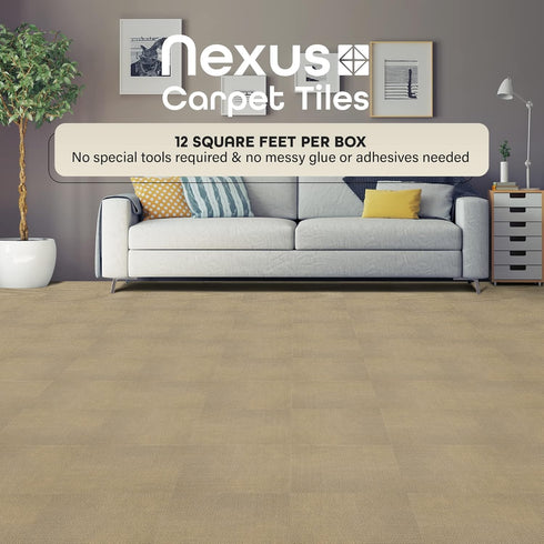 Nexus Self Adhesive 12-Inch Carpet Floor Tiles, 12 Tiles - 12" x 12", Tan - Peel & Stick, DIY Flooring for Kitchen, Dining Room, Bedrooms & Bathro...