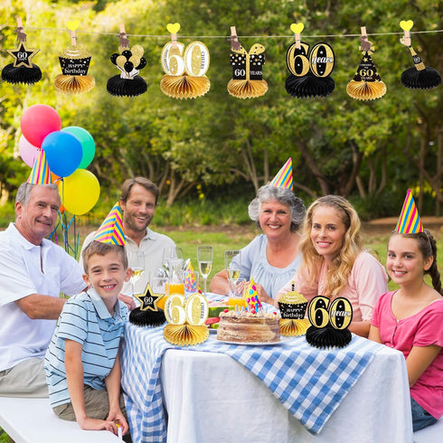 8 Piece 60th Birthday Decoration for Men Women 60th Birthday Centerpieces Honeycomb Table Centerpieces Cheers to 60 Years Table Toppers for Sixty ...