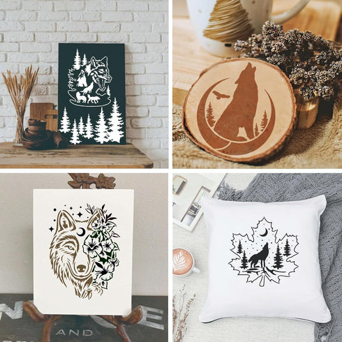 14 Pieces Wolf Stencils for Painting, Reusable Forest Wolves Mountain Stencils Template Wildlife Animal Wood Burning Stencils for DIY Crafts Canva...