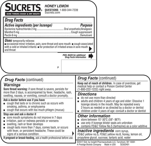 Sucrets Sore Throat & Cough Lozenges, Honey Lemon, 18 Count (3 Pack)...