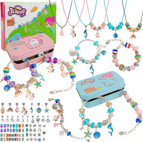FTBox Charm Bracelet Making Kit for Girls, Jewelry Making Supplies Beads, Unicorn/Mermaid DIY Christmas Craft Gifts for Girls Age 4-12...