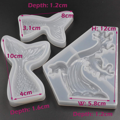 3Pcs Mermaid Tail Ocean Wave Shape Epoxy Mold DIY Resin Craft Making Silicone Mold Sea Set...