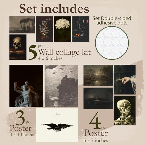 97 Decor Dark Academia Room Decor - Gothic Home Decor, Moody Halloween Decor, Dark Academia Aesthetic Pictures, Creepy Posters Goth Art Prints, Ed...