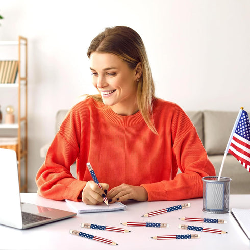 50Pcs Independence Day Pencil with Erasers American Flag Short Writing Pencils Red White Blue Patriotic Half Pencils for 4th of July School Office...