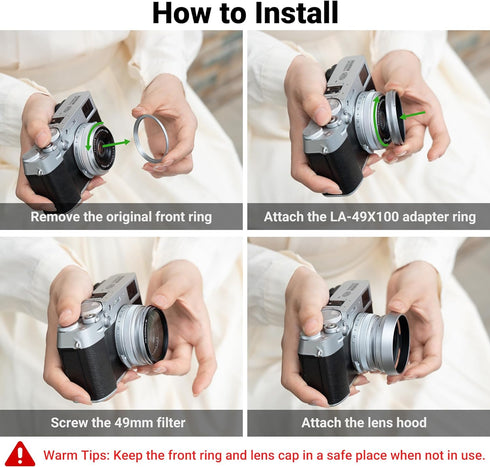 JJC Lens Hood for Fujifilm Fuji X100 X100VI X100V X100F X100S X100T X70 Cameras with 49mm Adapter Ring Replaces Fujifilm LH-X100 Lens Shade and AR...