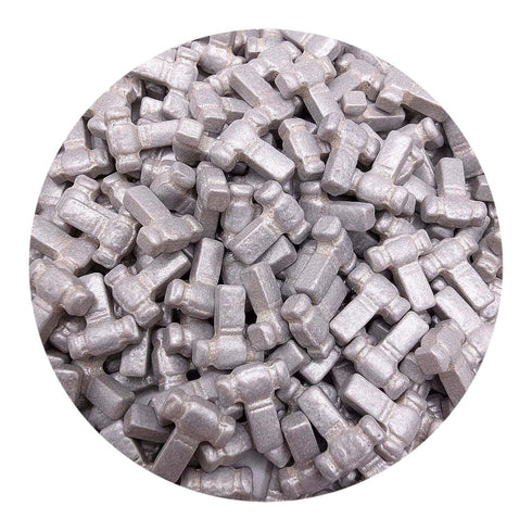 NCS Silver Construction Hammer Tool Edible Candy Sprinkles, 8 ounces - Great for Cupcakes, Cookies, Cakes, Cakes Pops, Donuts...