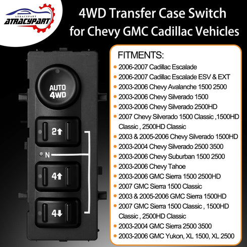 4x4 Switch 4WD Wheel Drive Switch for | 2003-2007 Chevy Silverado Suburban Avalanche Tahoe, GMC Sierra Yukon, Cadillac Escalade | Replaces OE# 192...