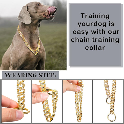 Gold Chain Dog Collar Link Dog Chain Metal Dog Chain Collars Dog Link Collar for Small Medium Large Dogs (14 Inch)...
